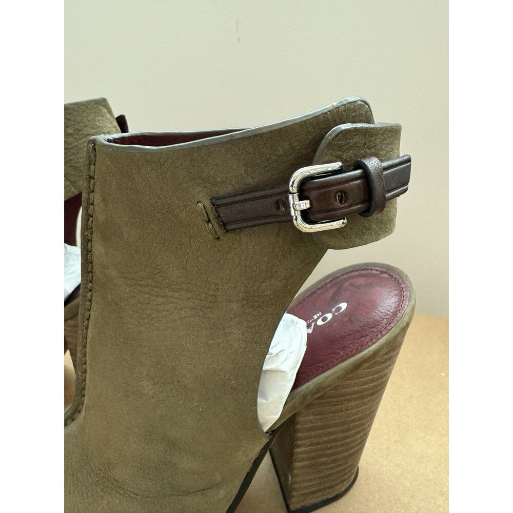 Coach Saratoga Nubuck Peep Toe Booties Size 5 Olive Color - Picture 4 of 12